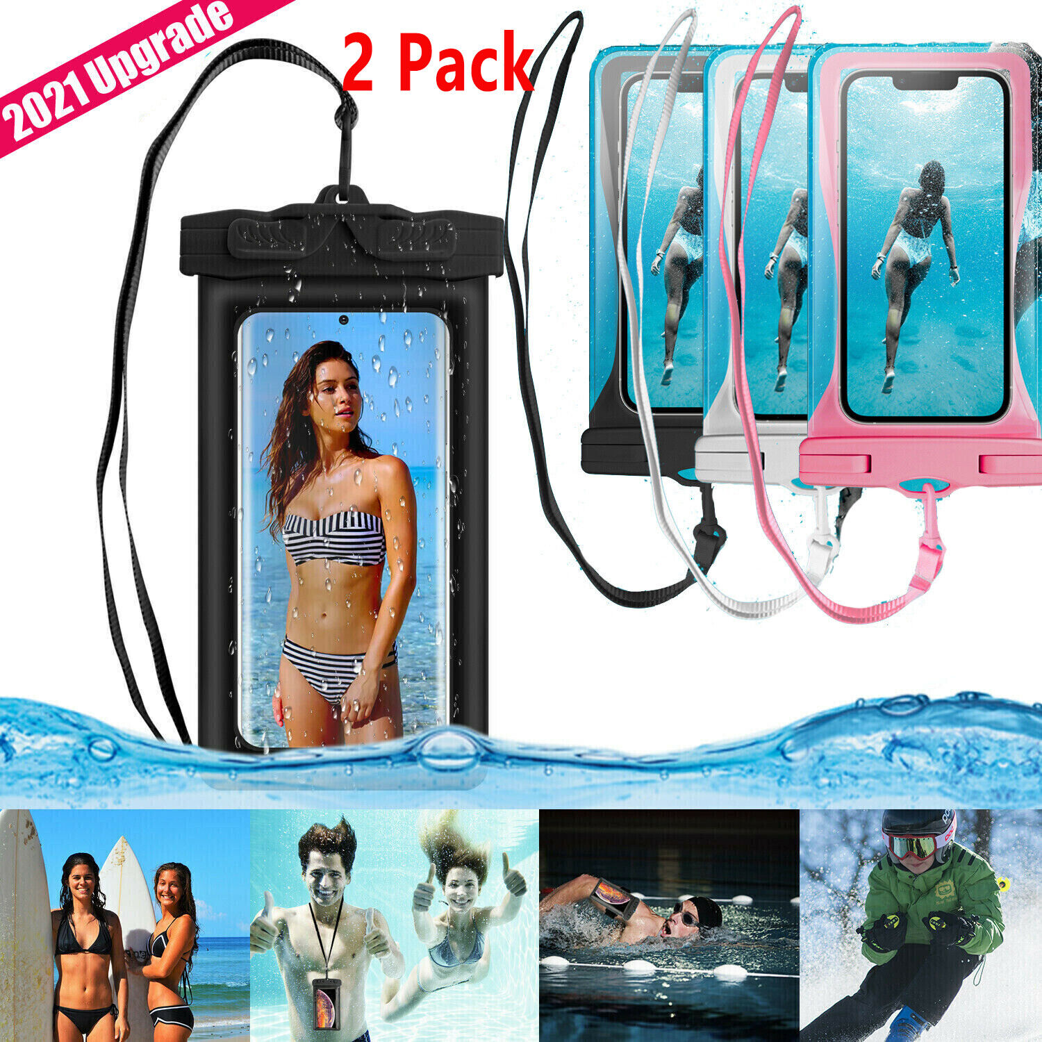 2Pack Iphone 14/13Pro Max Waterproof Floating Pouch Underwater Phone Case DryBag