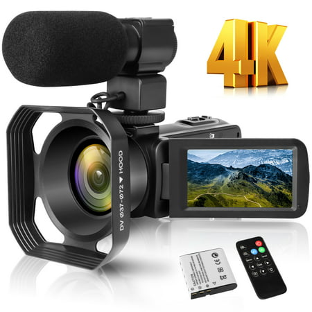 4K Video Camera Camcorder EEEkit HD 48MP 30FPS YouTube Vlogging Camera WiFi Digital Camera with IR Night Vision 3.0 IPS Touch Screen Camera Recorder with 16X Digital Zoom Remote Mic Lens Hood