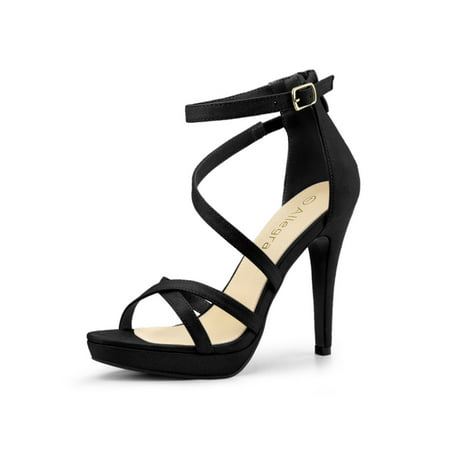 Allegra K Women s Sandals Solid Stiletto Heels Zipper Ankle Strap Platform Sandals