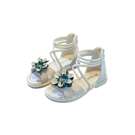 Avamo Girls Holiday Casual Open Toe Shoes Kids Party Breathable Flower Decor Dress Sandal Ankle Strap