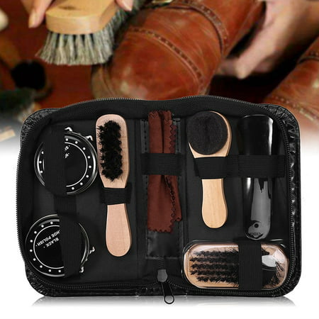 Ccdes Leather Shoes Cleaning Set 8PCS Leather Shoes Care Tool Boot Polishing Cleaning Kit Shine Brush Set W/ Bag