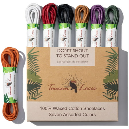 Dress Shoe Laces for Men in (7 Pairs) of Round Waxed Shoelaces – 100% Cotton – Green Shoe Laces Tan Shoe Laces White Shoe Laces Blue Shoe Laces Red Shoe Laces Orange and Purple Laces