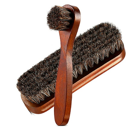 EASTIN 2 Pieces Solid Wood Horsehair Shoe Brush Large Leather Shoe Brush Set Horsehair Shoe Brush Set Wood Handle Leather Cleaner Daubers Applicators for Leather Care