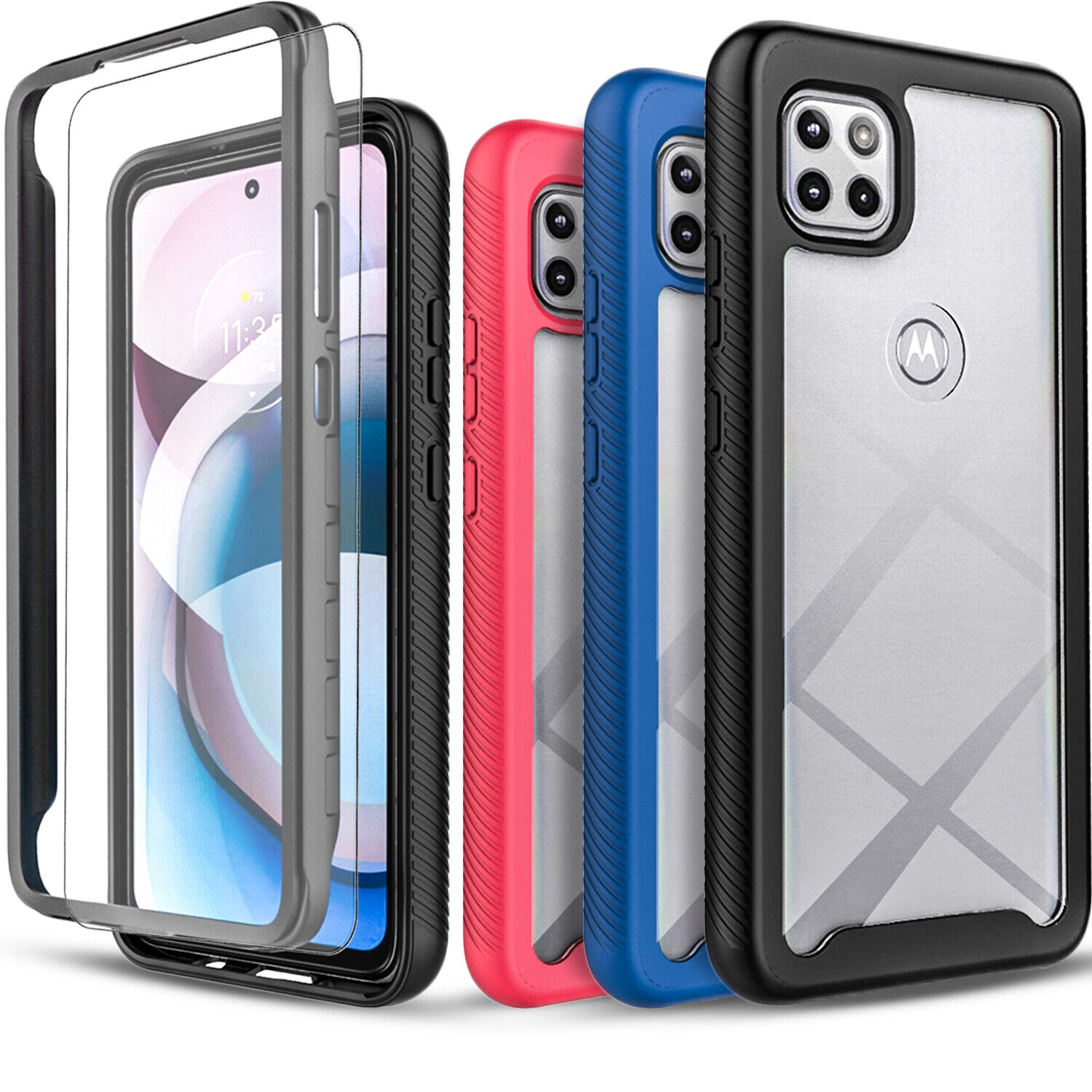 For Motorola One 5G UW/5G UW Ace Case, Shockproof Cover+Tempered Glass Protector