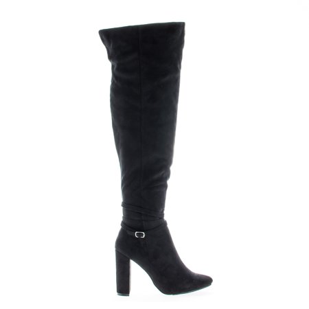 Lisa13 by Breckelleâ€™s Over The Knee Zip Up Pointy Toe Block Heel Boots
