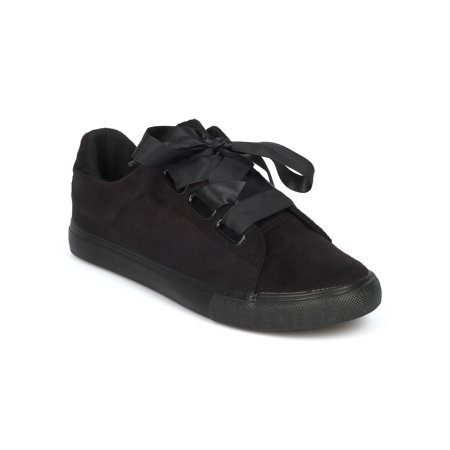 New Women Indulge Roy Faux Suede Round Toe Ribbon Lace Up Low Top Sneaker