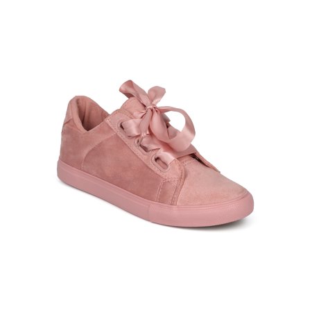 New Women Indulge Roy Faux Suede Round Toe Ribbon Lace Up Low Top Sneaker