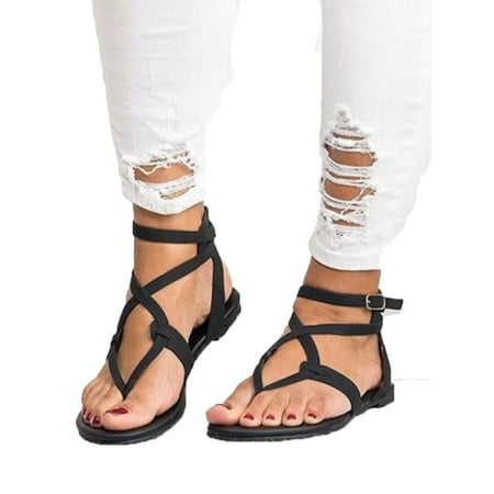 NEW YEAR NEW YOU 2022 Womens Summer Boho Flip Flops Sandal Cross T Strap Thong Flat Casual Shoes Size
