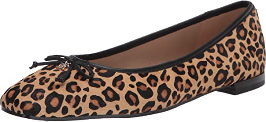 Sam Edelman Jillie New Tan Leopard Squared Toe Slip On Ballet Flat (5.5 New Tan)