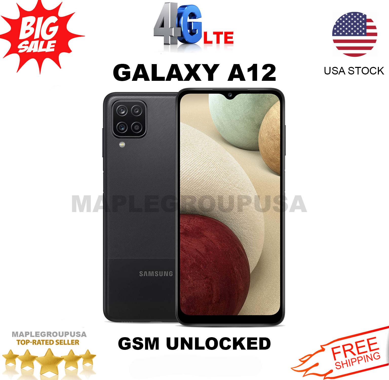 Samsung Galaxy A12 - 32GB (GSM Unlocked) 3GB RAM Single Sim 6.5" Display Black
