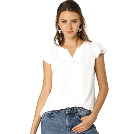 Allegra K Women s Work Business Casual Plain Cap Sleeve Blouse Top Large White