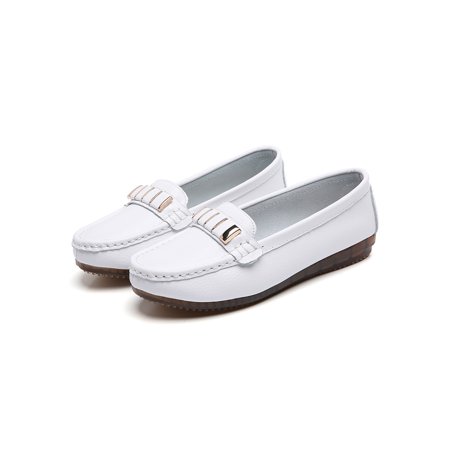Avamo Womens Comfort Loafers Casual Flats Walking Breathable Slip On Moccasins White 4.5