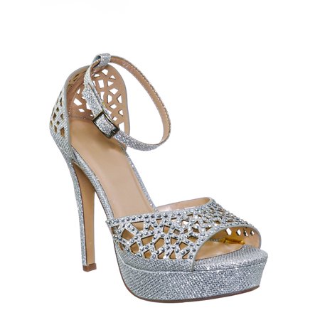 Cadence Rhinestone Glitter High Heel Sandal - Women Open Toe Laser Cutout Shoes