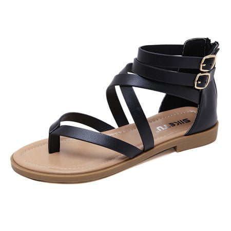 DAFENGEA Gladiator Flat Sandals for Women Casual Summer Comfortable Strappy Thong Flip Flops Shoes