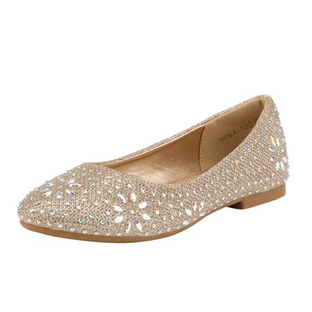 Dream Pairs Kids Girls Fashion Dance Shoes Slip-On Shoes Children Party Dress Flat Shoes Nina-100 Gold/Glitter Size 10