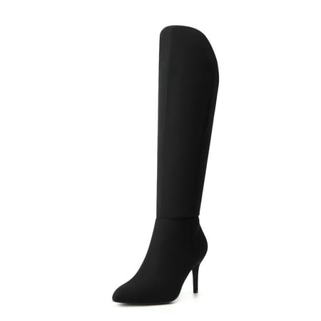 Dream Pairs Women s Knee High Boots Sexy Pointed Toe Zipper High Heel Boots For Women SDKB2213W BLACK/SUEDE Size 7