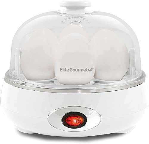 Elite Gourmet EGC322CW Easy Egg Cooker Electric 7-Egg Capacity, Soft, Medium, Hard-Boiled Egg Cooker with Auto Shut-Off, Measuring Cup Included, BPA Free, Classic White