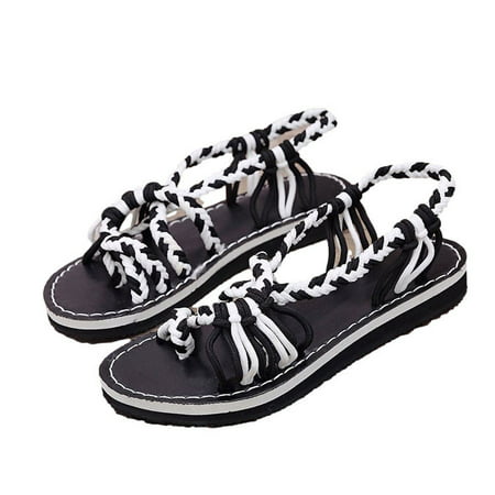 Fesfesfes Fesfesfes Sandals for Women Summer Flat Heel Cross Braided Strap Bohemian Roman Sandals Casual Boho Beach Sandals