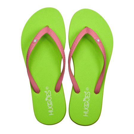 HUGGOES Basil Natural Rubber Comfort Flip Flops for Women - Green/Pink