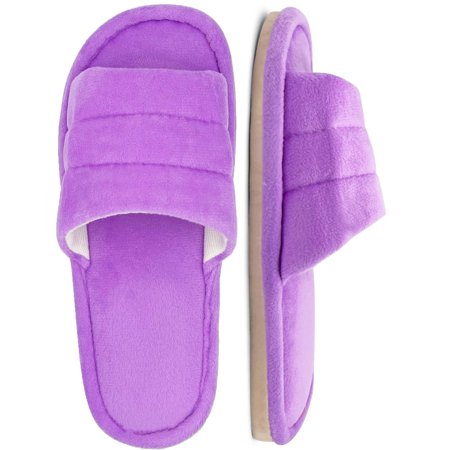 Lavra Women s Plush Terry Cloth Cozy Open Toe Slippers