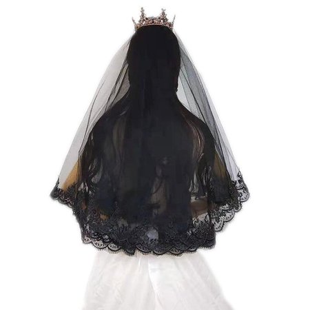 Livesture Bridal vintage puffy veil B Black