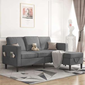 Mjkone Convertible Sectional Sofa Couch, L-Shaped Couch with Storage Ottoman, Couches for Living Room, Chasie Lounge Suitable for Small Space-Apartment/Upstairs Loft/Living Room (Dark Gray)