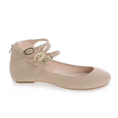 Reversal12 by Comfy Soles by Bamboo Triple Buckle Ankle Cuff Extra Cushioned Ballet Flats