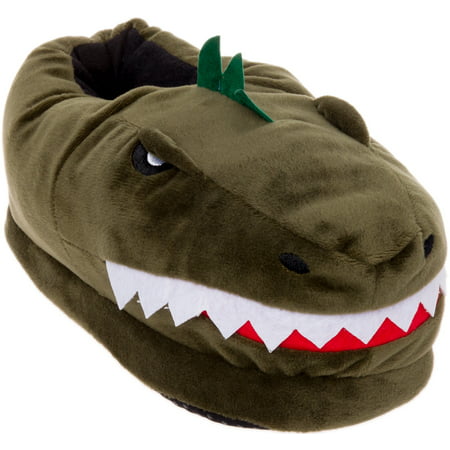 Silver Lilly Dinosaur Slippers - Plush T-Rex Slippers Novelty Animal House Shoe (Green Large)