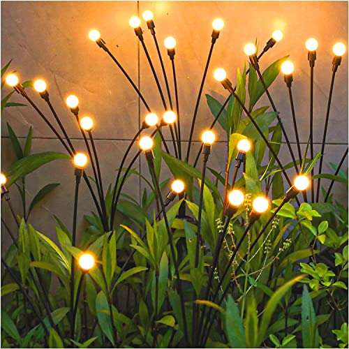 TONULAX Solar Garden Lights - New Upgraded Solar Swaying Light, Sway by Wind, Solar Outdoor Lights, Yard Patio Pathway Decoration, High Flexibility Iron Wire & Heavy Bulb Base, Warm White(2 Pack)