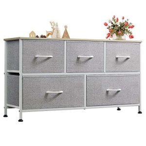 WLIVE Dresser for Bedroom with 5 Drawers, Wide Chest of Drawers, Fabric Dresser, Storage Organization Unit with Fabric Bins for Closet, Living Room, Hallway, Nursery, Light Grey