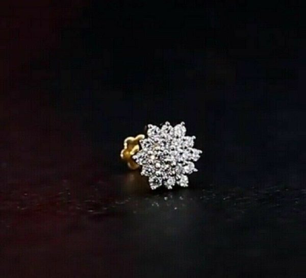 0.15 Ct Simulated Diamond Flower Nose Piercing Pin Stud 14k Yellow Gold Plated