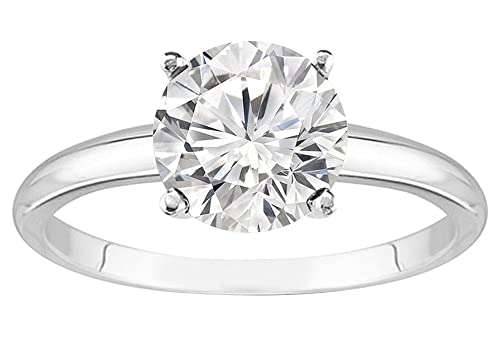 14K White Gold 1 Carat Lab Grown 4 Prong Solitaire Round Cut Diamond Engagement Ring (1 Ct,H-I Color SI1-SI2 Clarity)