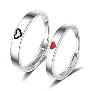 2 Pcs Heart Matching Rings Set Couple Friendship Lover Open Adjustable Rings Minimalist Heart Engagement Wedding Bands Simple Multi-Style Jewelry for Him Her Lover Couples - Heart
