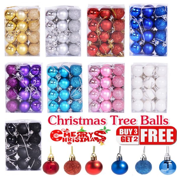 24Pcs Christmas Glitter Ball Ornaments Xmas Tree Balls Hanging Party Decoration