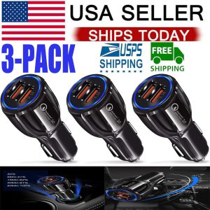 3 Pack 2 USB Port Fast Car Charger Adapter For iPhone Samsung Android Cell Phone