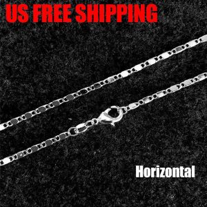 925 Silver Plated Horizontal Chain Necklace w/ Lobster Lock 16-24" Women Jewelry