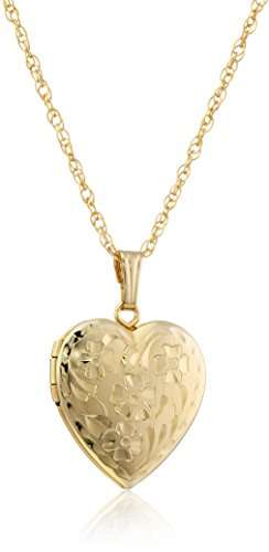 Amazon Collection 14k Yellow Gold-Filled Engraved Flowers Heart Locket, 18"