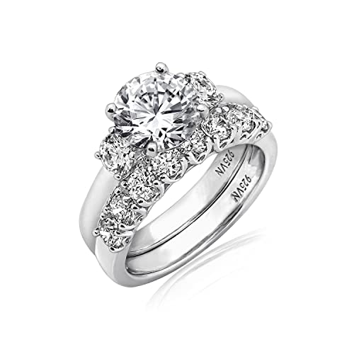 Amazon Collection Sterling Silver Platinum Plated Infinite Elements Cubic Zirconia Three Stone Ring, Size 7