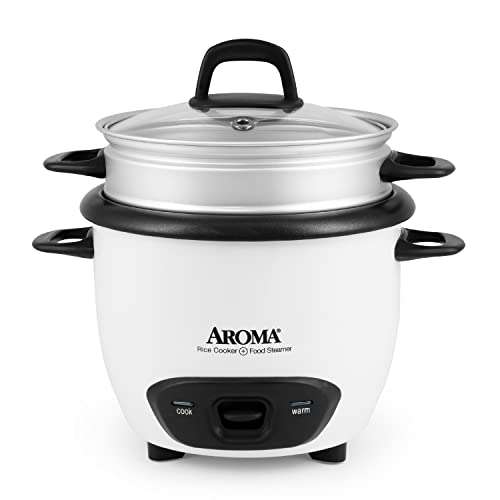 Aroma Housewares 6-Cup (Cooked) (3-Cup Uncooked) Pot Style Rice Cooker and Food Steamer (ARC-743-1NG), White