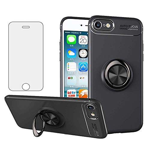 Asuwish Phone Case for iPhone 6 6s with Tempered Glass Screen Protector Cover and Cell Accessories Ring Holder Kickstand Stand iPhone6 Six i6 S iPhone6s iPhine6s iPhones6s i Phone6s Phone6 6a S6 Black