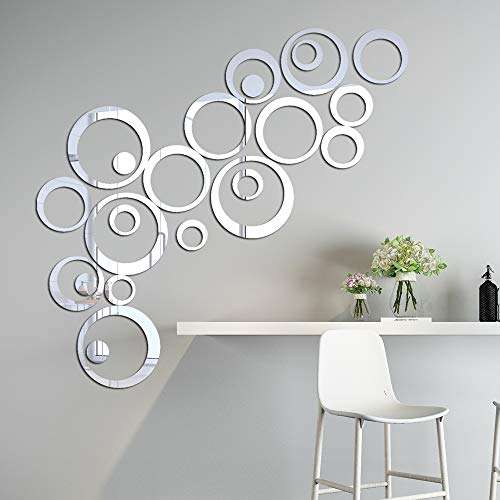 BAWZEE 24 PCS 3D Circle Mirror DIY Wall Sticker Removable DIY Adhesive Circle Wall Peel and Stick Mirrors for Wall Decals for Home Living Room Bedroom Decor