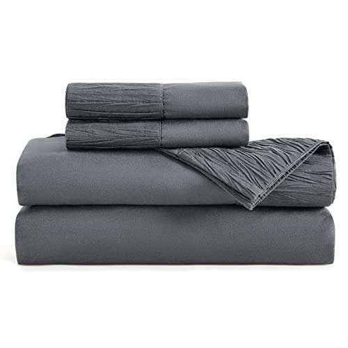 BEDSURE Full Size Sheet Sets Grey - Soft 1800 Bedding Microfiber Sheets Full Size Bed, 4 Pieces Bed Sheets Full