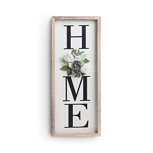 Besuerte HOME Sign Wall Decor, Modern Farmhouse Hanging Wall Art Plaque Gallery with Felt Flower for Letter "O" for Living Room, Entry, Dining Room Decor, Rustic Brown