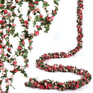 BLEUM CADE 2 Pcs 16.4Ft Flower Garland Artificial Rose Vines for Bedroom, Hanging Fake Flower Vines Garland Decorations for Wedding Party Valentines Day Christmas Wall Room Decor Aesthetic