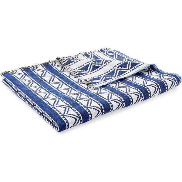 Bohemian Style Home Decor Throw Blanket for Living Room, Navy Woven, 51 x 59 In