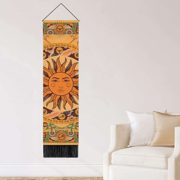 Burning Sun Tapestry Flower Vines Tapestries Vintage Floral Tapestry Mystic Tapestry Hippie Tapestry,Long Tapestry Vertical Wall Hanging,Bohemian Wall Art Tapestries,For Bedroom Living Room Home (12.8 X 51.2 Inches)