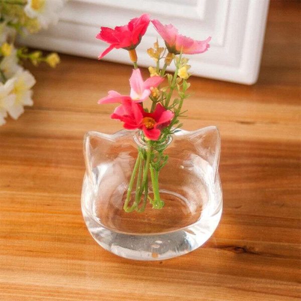 Cat Shaped Glass Vase Hydroponic Plant Flower Vase Terrarium Container Pot Decor