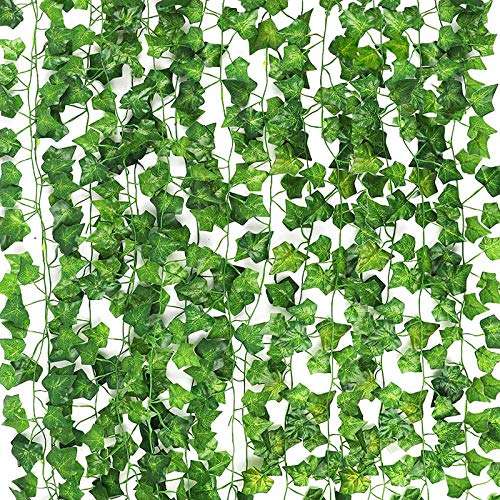 CEWOR 14 Pack 98 Feet Fake Ivy Leaves Artificial Ivy Garland Greenery Garlands Fake Hanging Plant Vine for Bedroom Wall Decor Wedding Party Room Astethic Stuff Christmas