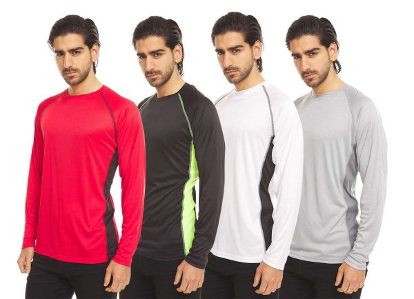 Dri-Fit Long Sleeve T Shirts for Men-4 Pack- Moisture Wicking, Quick Dry Tees