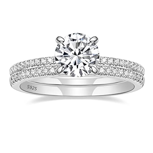 EAMTI 1.25CT 925 Sterling Silver Bridal Ring Sets Round CZ Engagement Rings promise rings for her wedding bands for Womenn Size 7